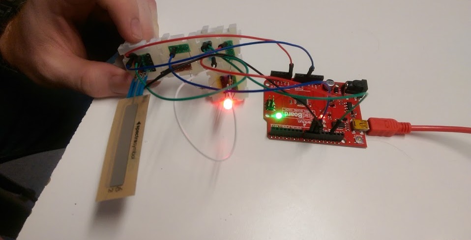 BitBlox circuit with Arduino, flexsensor, and LED